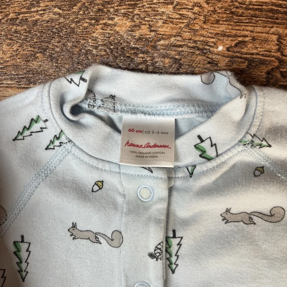 Hanna Andersson Organic Cotton Footed Sleeper Baby Boy 3-6m Squirrels‎ Forest